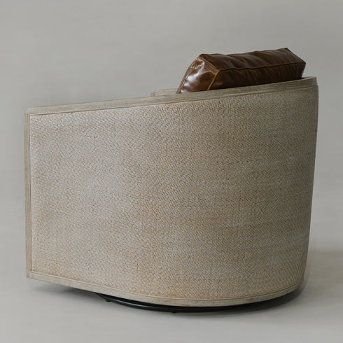 Claude Premium Leather Swivel Cane Chair - Comfy Swivel Chair | Accent Swivel Chairs | Kinwell Furniture | Mid Century Swivel Chairs