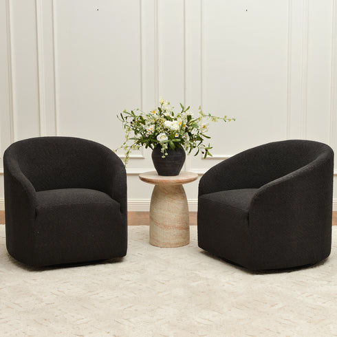 Susie Bouclé Swivel Barrel Chair - Dark Gray Modern Swivel Chair | Swivel Accent Chairs | Kinwell Furniture | Swivel Armchairs