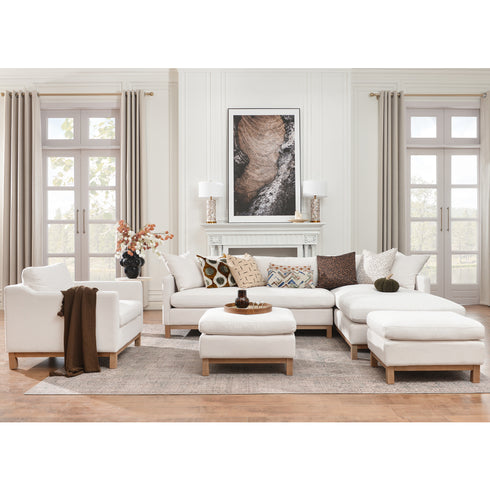Cream Goose Down Sectional Sofa | L-Shape Down Filled Sectional with Chaise | Cream Upholstered Sectional Sofa | Modern Cream Sectional Couch | Soft Down Sectional Sofa