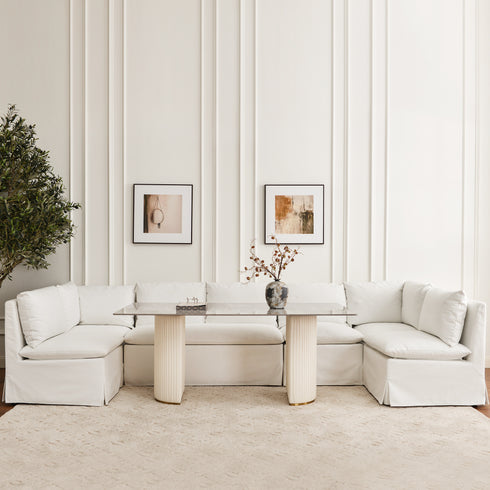 Nelly Performance U-Shape Banquette - White Modern U-Shape Banquette | U-Shape Banquette Seating | Kinwell Furniture | Modular Dining Banquette Set