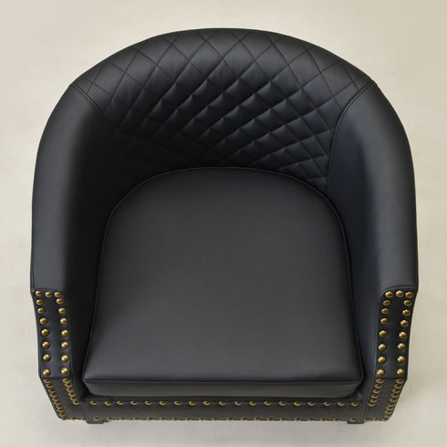 Louis Faux Leather Tufted Club Chair - Black Accent Chair | Decorative Accent Chairs | Kinwell Furniture | Modern Club Chairs | Barrel Club Chair | Nailhead Trim Chair | Contemporary Faux Leather Chair | Elegant Black Chair