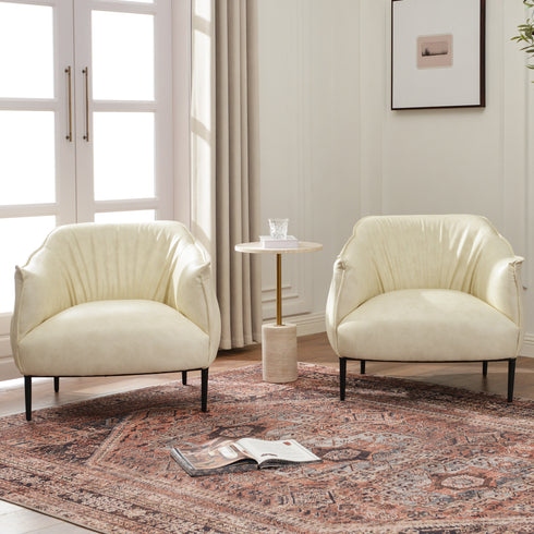 Kadar Leather Barrel Chair-White Modern Leather Chair | Accent Chairs | Kinwell Furniture | Barrel Chairs