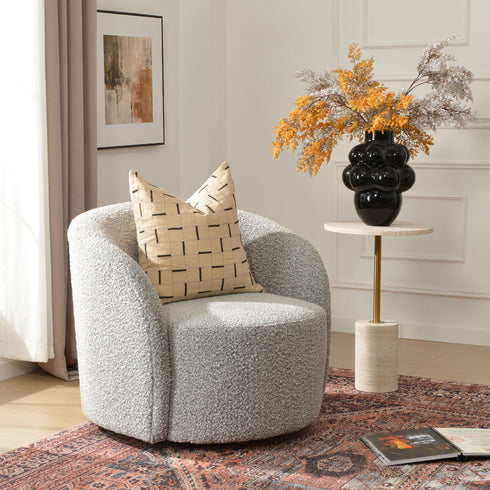 Everitte Bouclé Swivel Barrel Chair - Modern Swivel Chair | Swivel Accent Chairs | Kinwell Furniture | Swivel Armchairs