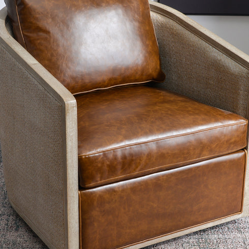 Claude Premium Leather Swivel Cane Chair - Swivel Side Chair | Stylish Swivel Chairs | Kinwell Furniture | Swivel Chairs for Living Room