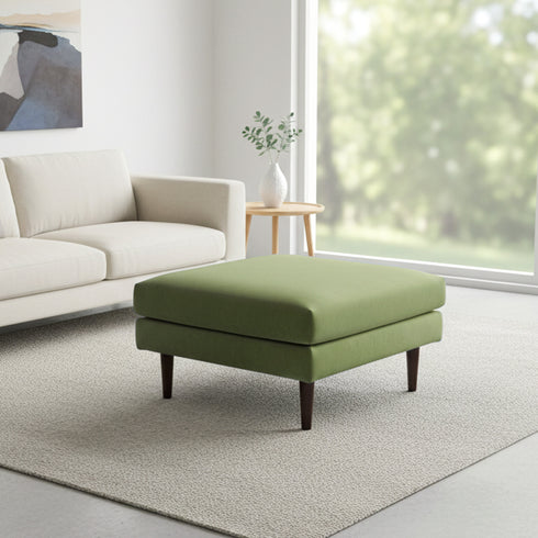 Albert Linen Blend Ottoman – Footrest & Pouf | Living Room Accent Seat | Kinwell Furniture | Contemporary Ottoman | Green