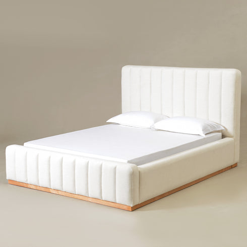 Agnes Linen Platform Bed - Beige / Gray Upholstered Bed | Queen & King Platform Beds | Kinwell Furniture | Modern Linen Bed Frames