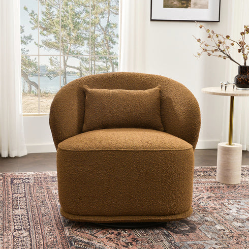 Laura Bouclé Swivel Barrel Chair - Brown Modern Swivel Chair | Swivel Accent Chairs | Kinwell Furniture | Swivel Armchairs