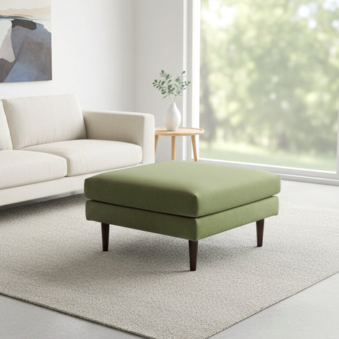 Albert Linen Blend Ottoman – Footrest & Pouf | Living Room Accent Seat | Kinwell Furniture | Contemporary Ottoman | Green