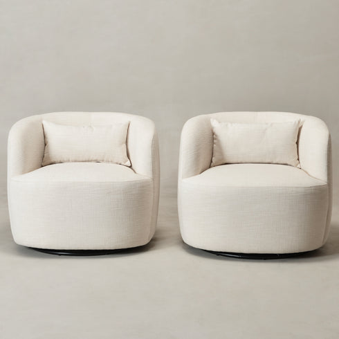 Ashlie Linen Swivel Barrel Chair - Ivory Modern Swivel Chair | Swivel Accent Chairs | Kinwell Furniture | Swivel Armchairs