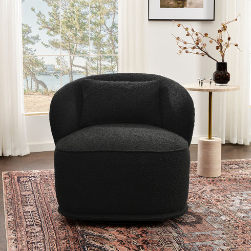Laura Bouclé Swivel Barrel Chair - Black Swivel Accent Chair | Living Room Swivel Chairs | Kinwell Furniture | Best Swivel Chairs