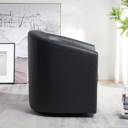 Logan Faux Leather Tufted Swivel Club Chair - Comfy Swivel Chair | Accent Swivel Chairs | Kinwell Furniture | Mid Century Swivel Chairs