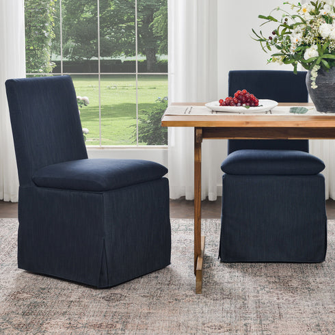 Diane Slipcover Performance Dining Chair with Casters - Indigo Upholstered Dining Chair | Modern Dining Chairs | Kinwell Furniture | Performance Fabric Dining Chairs