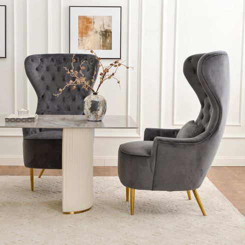 Letitia Velvet Wingback Accent Chair - Gray Accent Chair | Decorative Accent Chairs | Kinwell Furniture | Modern Accent Chairs