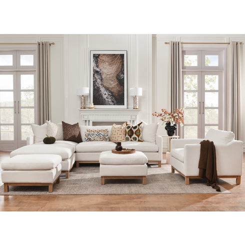 Cream Goose Down Sectional Sofa | L-Shape Down Filled Sectional with Chaise | Cream Upholstered Sectional Sofa | Modern Cream Sectional Couch | Soft Down Sectional Sofa