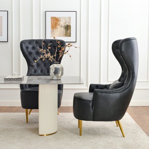 Letitia Faux Leather Wingback Chair - Black Accent Chair | Decorative Faux Leather Chairs | Kinwell Furniture | Modern Wingback Accent Chairs