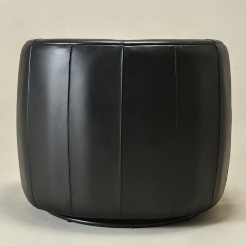 Ashlie Leather Swivel Barrel Chair - Black Accent Swivel Chair | Swivel Chairs for Living Rooms | Kinwell Furniture | Top Swivel Chairs