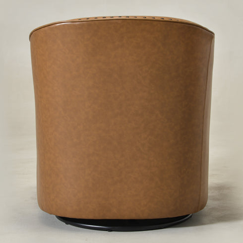 Lawton Faux Leather Tufted Swivel Chair – Camel Industrial Modern Swivel Chair | Faux Leather Office & Lounge Chair | Kinwell Furniture | High Back Chair