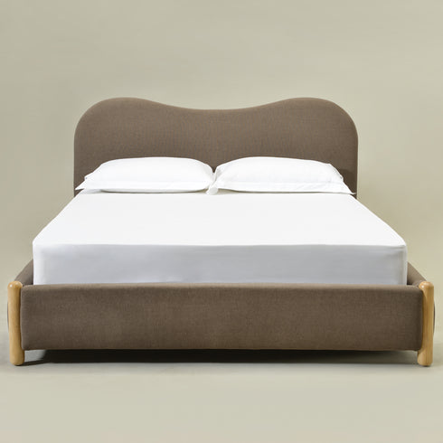 Dorothy Linen Platform Bed with Headboard – Teddy Brown Modern Upholstered Queen Bed Frame | Platform Beds | Kinwell Furniture | Bedroom Bed Frame