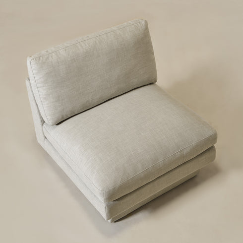 Linen Blend Down Feather Upholstered Accent Chair – Light Gray Modern Armless Slipper Chair | Plush Goose Down Filled Lounge Chair with Removable Cushions | Kinwell Furniture | Extra Wide Accent Chair