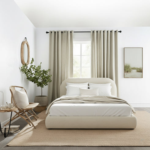 Harriet Boucle Platform Bed with Wood Legs