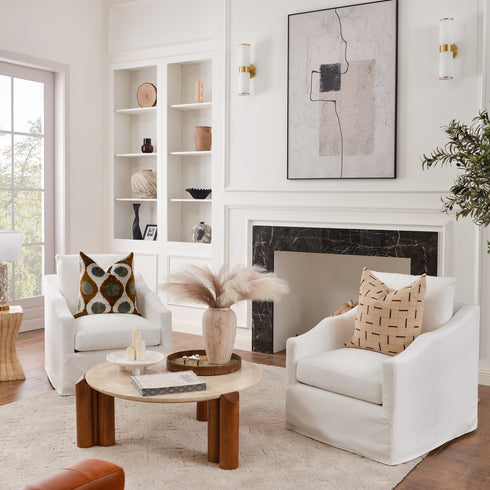 Charles Slipcover Swivel Barrel Chair – Pure White Modern Swivel Chair | Slipcover Swivel Chairs | Kinwell Furniture | Swivel Armchairs