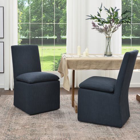 Diane Performance Dining Side Chair with Casters - Navy Upholstered Dining Chair | Modern Dining Chairs | Kinwell Furniture | Performance Fabric Dining Chairs
