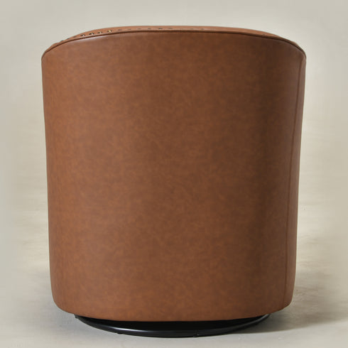 Lawton Faux Leather Tufted Swivel Chair – Brown Industrial Modern Swivel Chair | Faux Leather Office & Lounge Chair | Kinwell Furniture | High Back Chair