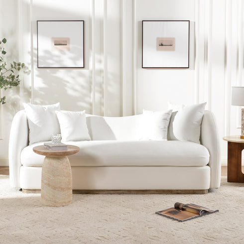 Samuel Premium Fabric Curved Sofa in White – 3 Seater Sofa | Three Seater Couch | Modern Curved Sofa | Kinwell Furniture