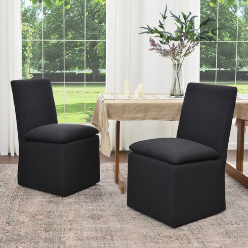 Diane Performance Dining Side Chair with Casters - White Upholstered Dining Chair | Modern Dining Chairs | Kinwell Furniture | Performance Fabric Dining Chairs