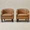 Louis Faux Leather Tufted Club Chair - Camel Accent Chair | Decorative Accent Chairs | Kinwell Furniture | Modern Club Chairs | Barrel Club Chair | Nailhead Trim Chair | Contemporary Faux Leather Chair | Elegant Camel Chair