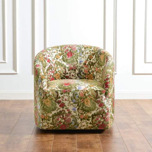 Kinwell Exclusive | Susie Botanical Jacquard Swivel Barrel Chair