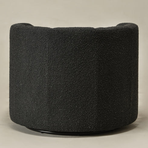 Wilton Bouclé Swivel Barrel Chair - Black Petal Back Modern Swivel Chair | Swivel Accent Chairs | Kinwell Furniture | Swivel Armchairs