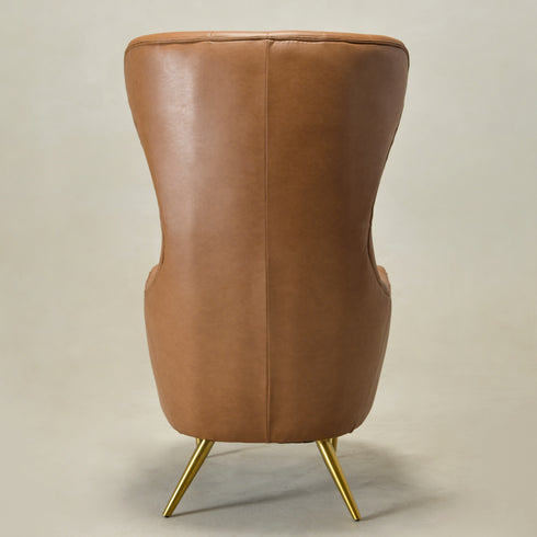 Letitia Faux Leather Wingback Chair - Camel Accent Chair | Decorative Faux Leather Chairs | Kinwell Furniture | Modern Wingback Accent Chairs