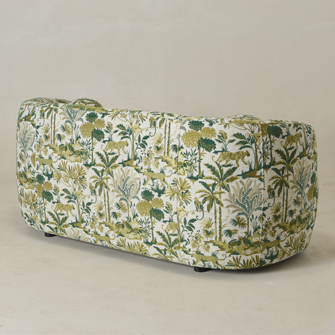 Ashlie Embroidered Fabric Loveseat – Jungle Animal Print Loveseat Sofa | Modern Upholstered Loveseat | Embroidered Fabric Loveseat Sofa | Kinwell Furniture | Two-Seater Accent Sofa | Embroidered Fabric Couch | Living Room Loveseat | Statement Loveseat Sofa