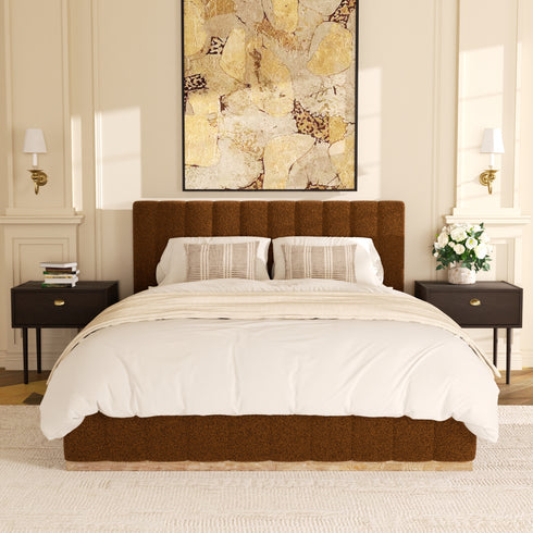 Agnes Bouclé Bed Frame with Headboard-White Modern Bed Frame | Platform Beds | Kinwell Furniture | Bedroom Bed Headboard