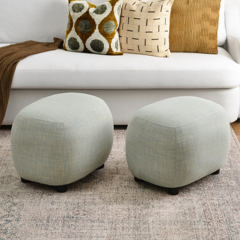 Elmer Linen Ottoman - Light Green Fabric Ottoman | Decorative Ottoman | Kinwell Furniture | Modern Ottoman Furniture