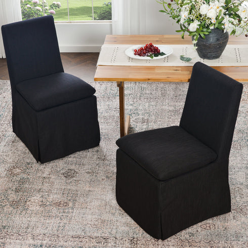 Diane Slipcover Performance Dining Chair with Casters - Black Upholstered Dining Chair | Modern Dining Chairs | Kinwell Furniture | Performance Fabric Dining Chairs