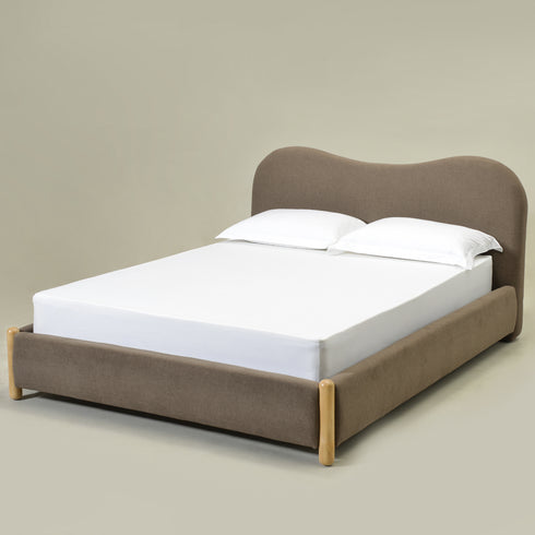 Dorothy Linen Platform Bed with Headboard – Teddy Brown Modern Upholstered Queen Bed Frame | Platform Beds | Kinwell Furniture | Bedroom Bed Frame