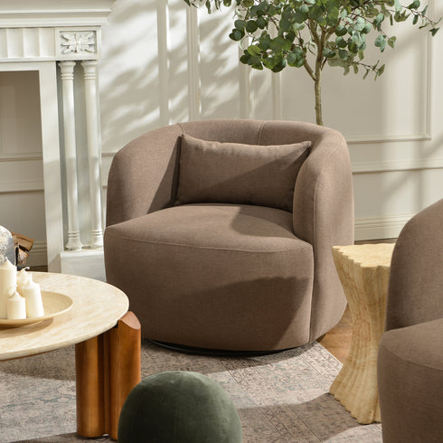 Ashlie Chenille Swivel Barrel Chair - Teddy Brown Modern Swivel Chair | Swivel Accent Chairs | Kinwell Furniture | Swivel Armchairs