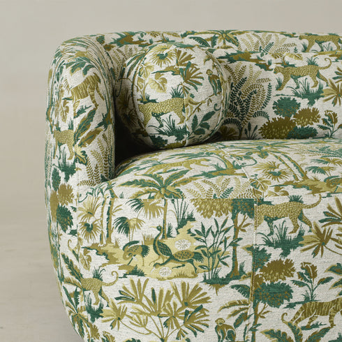 Ashlie Embroidered Fabric Loveseat – Jungle Animal Print Loveseat Sofa | Modern Upholstered Loveseat | Embroidered Fabric Loveseat Sofa | Kinwell Furniture | Two-Seater Accent Sofa | Embroidered Fabric Couch | Living Room Loveseat | Statement Loveseat Sofa