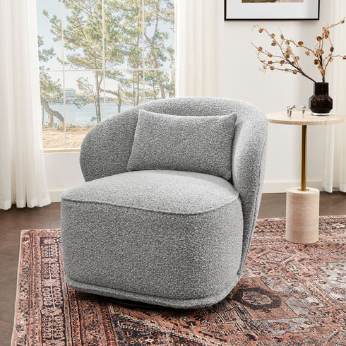 Laura Bouclé Swivel Barrel Chair - Comfy Swivel Chair | Accent Swivel Chairs | Kinwell Furniture | Mid Century Swivel Chairs