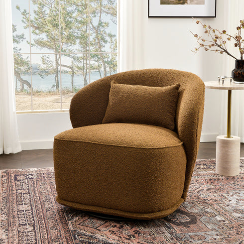 Laura Bouclé Swivel Barrel Chair - Brown Modern Swivel Chair | Swivel Accent Chairs | Kinwell Furniture | Swivel Armchairs