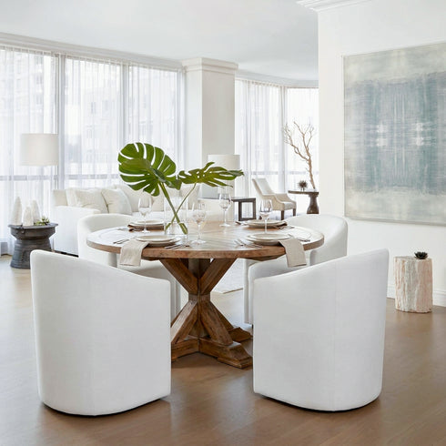 Rafa Performance Dining Chair with Casters - Covered Dining Chair | Dining Chairs with Arms | Kinwell Furniture | Performance Fabric Chairs