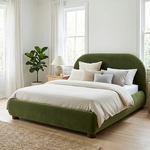 Harriet Vevlet Platform Bed with Wood Legs