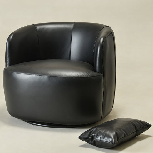 Ashlie Leather Swivel Barrel Chair - Black Accent Swivel Chair | Swivel Chairs for Living Rooms | Kinwell Furniture | Top Swivel Chairs