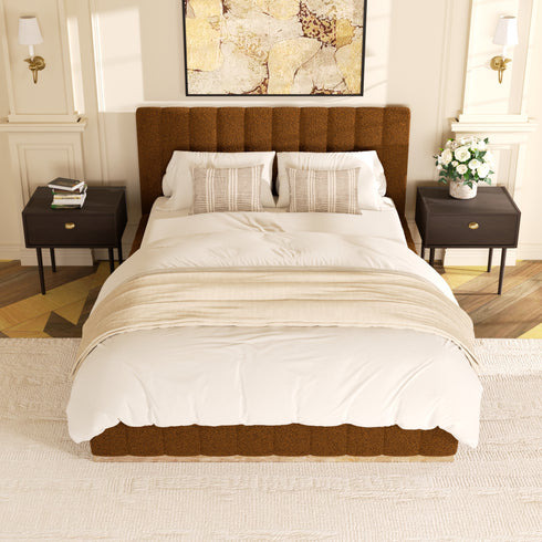 Agnes Bouclé Bed Frame with Headboard-White Modern Bed Frame | Platform Beds | Kinwell Furniture | Bedroom Bed Headboard