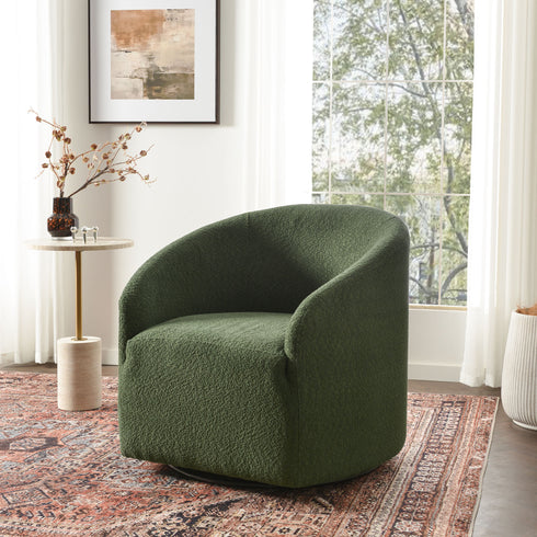 Susie Bouclé Swivel Barrel Chair - Cozy Swivel Chair | Swivel Armchairs | Kinwell Furniture | Living Room Swivel Chairs