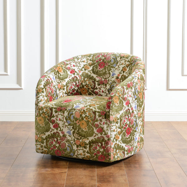 Kinwell Exclusive | Susie Botanical Jacquard Swivel Barrel Chair