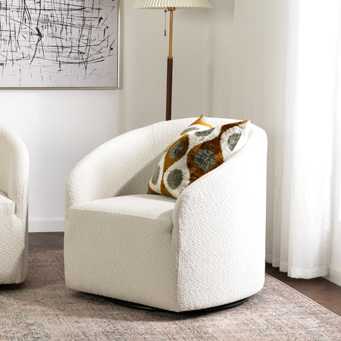 Susie Bouclé Swivel Barrel Chair - Cozy Swivel Chair | Swivel Armchairs | Kinwell Furniture | Living Room Swivel Chairs
