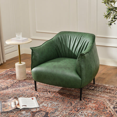 Kadar Leather Barrel Chair-Green Modern Leather Chair | Accent Chairs | Kinwell Furniture | Barrel Chairs